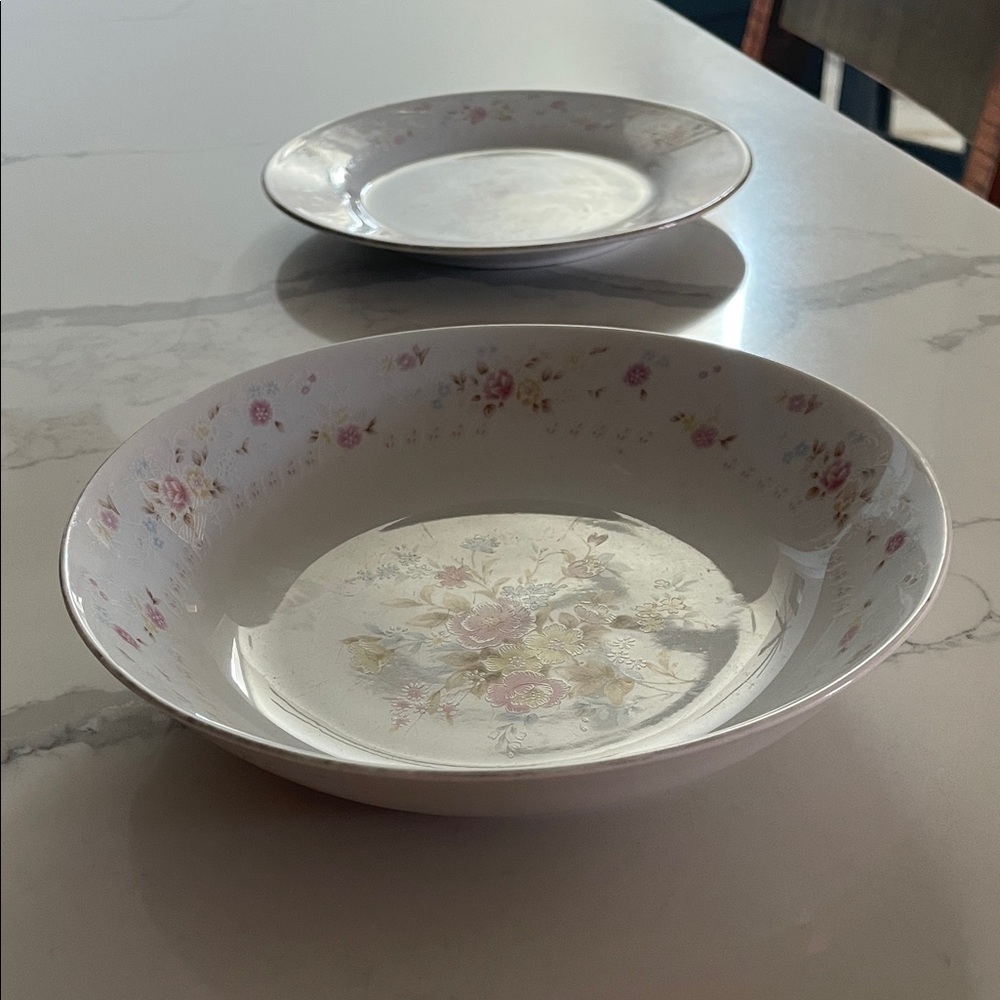 Vintage Floral Plate and Bowl Set (7.5”) - Pink and Cream Fine China - Picture 6 of 7